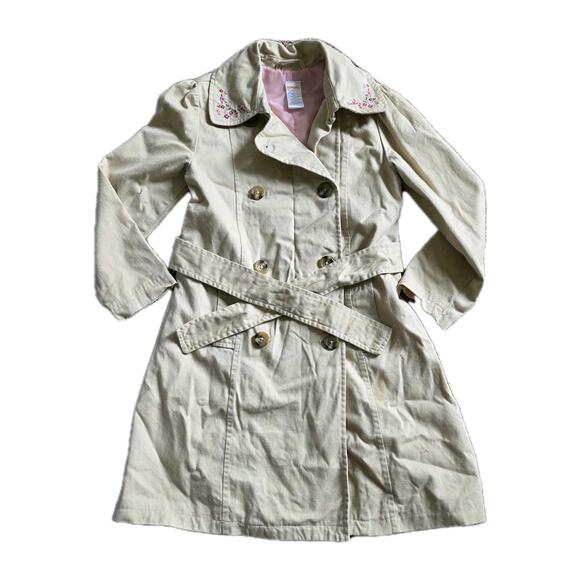 Gymboree Trench Coat Girls 8 Embroidered Floral 2007 Beige Belted Cottage Boho - Picture 1 of 6